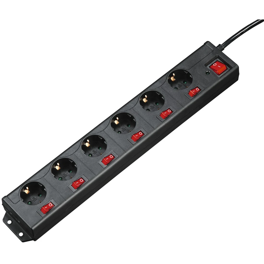 Regleta de 6 Enchufes + 6+1 Interruptores Individuales Negra + Protección Contra Sobretensión