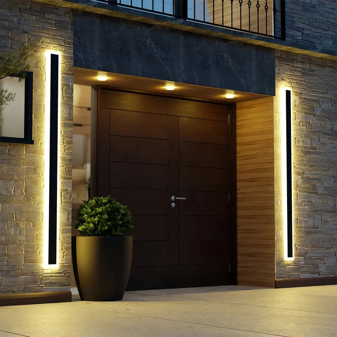 Aplique de pared para exterior lineal negro con sensor de movimiento