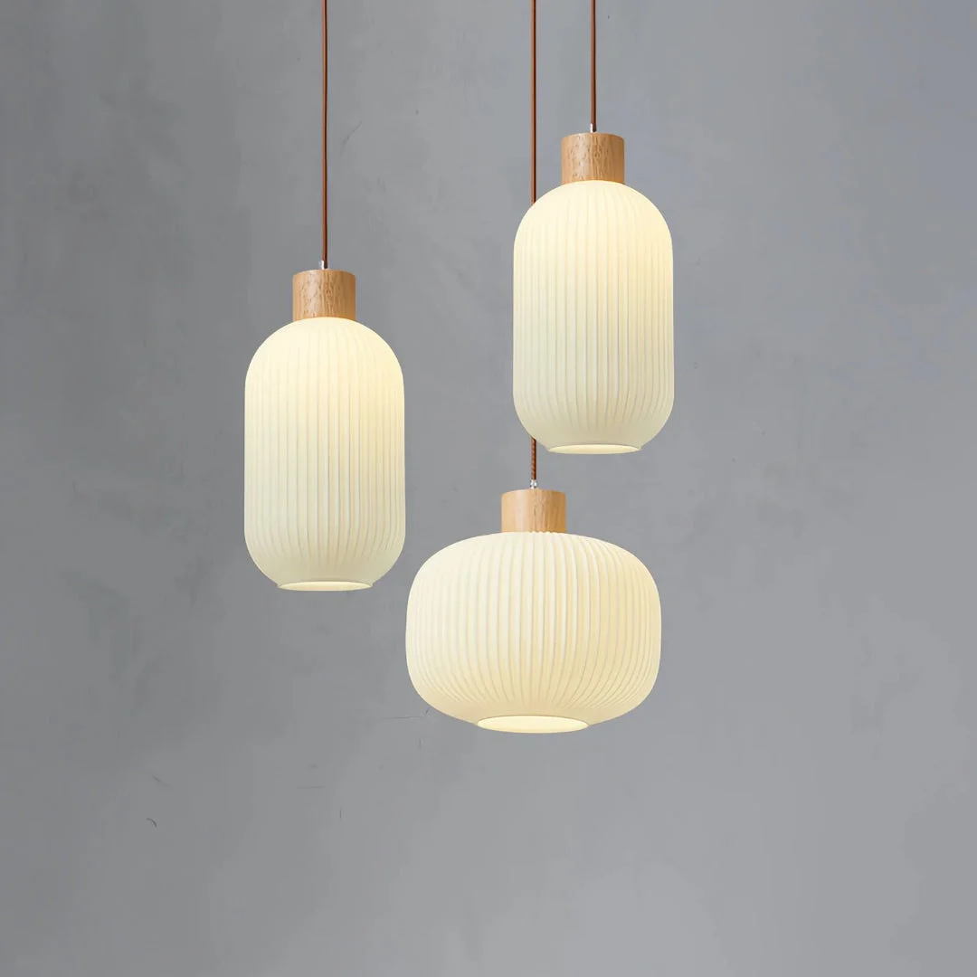 Lámpara colgante nórdica blanca LED de vidrio estilo farol para comedor