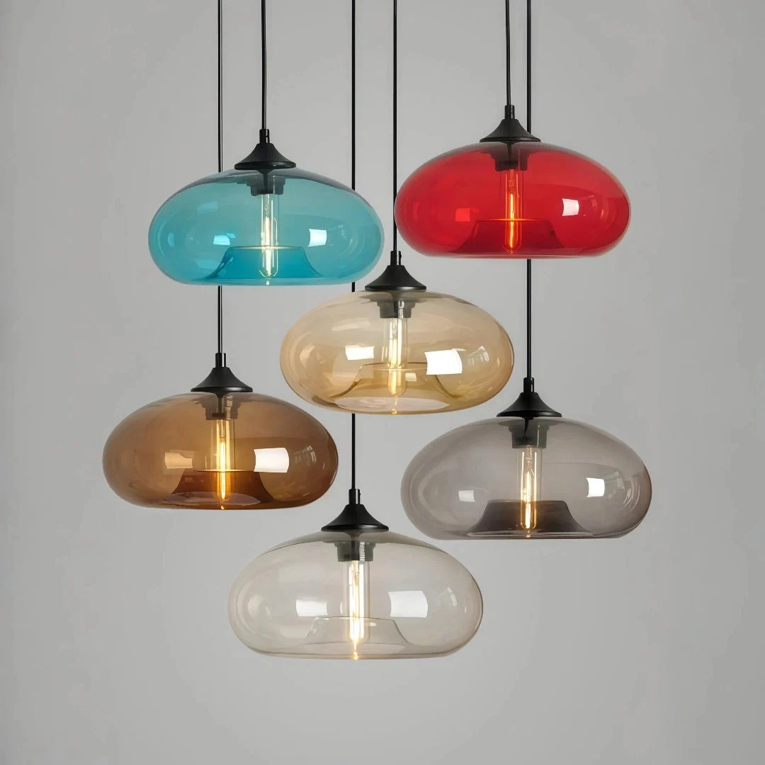 Lámpara colgante de vidrio de colores redonda para comedor