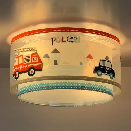 Plafón Dalber POLICE, azul/blanco, Ø 33 cm