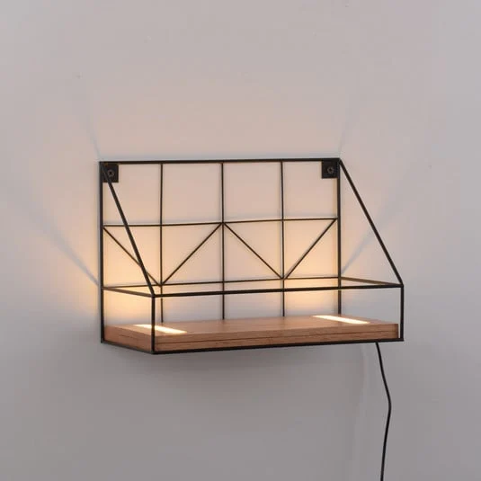 Board de pared LED con estante de madera, 30x15cm