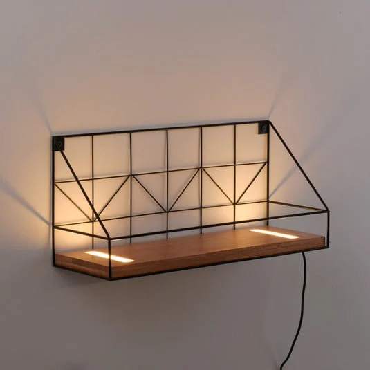 Board de pared LED con estante de madera, 45x15cm