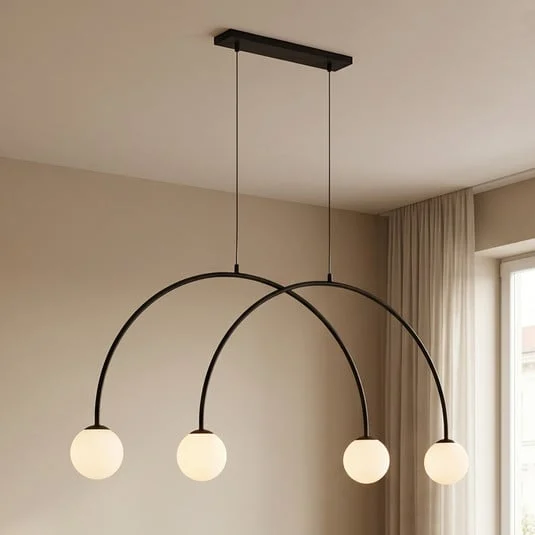 Lámpara colgante Alison, blanco y negro, 4 luces, forma de arco, 129 cm