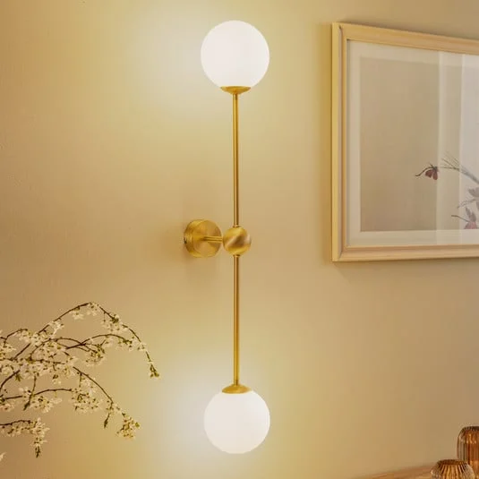 Aplique de pared Alison, 2 luces, latón/blanco, 89 cm