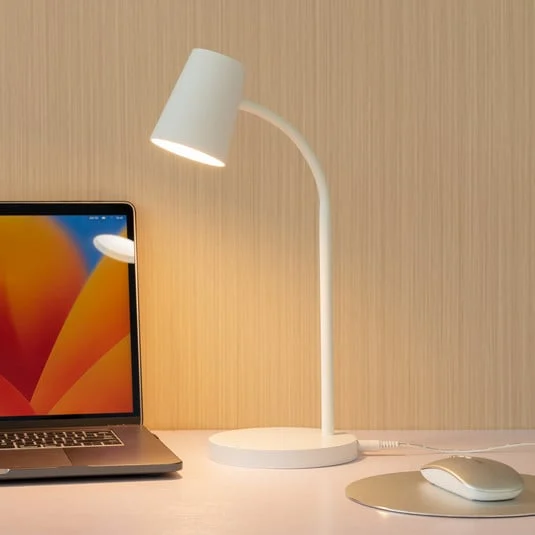 Lámpara de mesa LED Ailina de Lindby, altura 36 cm, blanca, atenuable