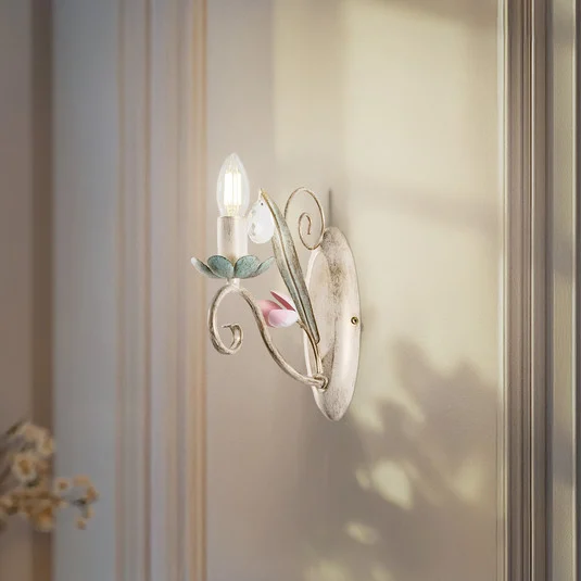 Aplique de pared Florina con decoración floral, 1 luz