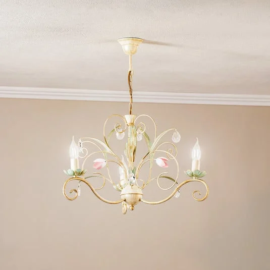Lámpara de araña Florina con decoración floral, 3 luces