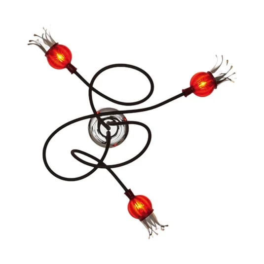 serien.lighting Deck Poppy, 3 luces negro/rojo rubí