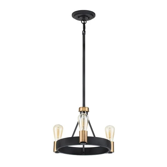 Lámpara de araña Silas, negro, 3 luces, Ø 42,2cm