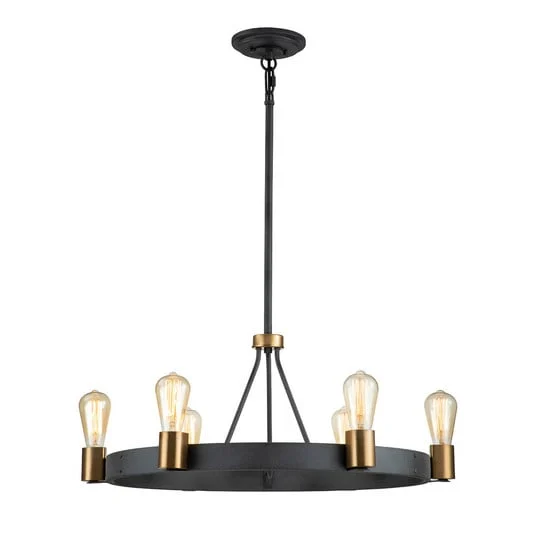 Lámpara de araña Silas, negro, 6 luces, Ø72,3cm