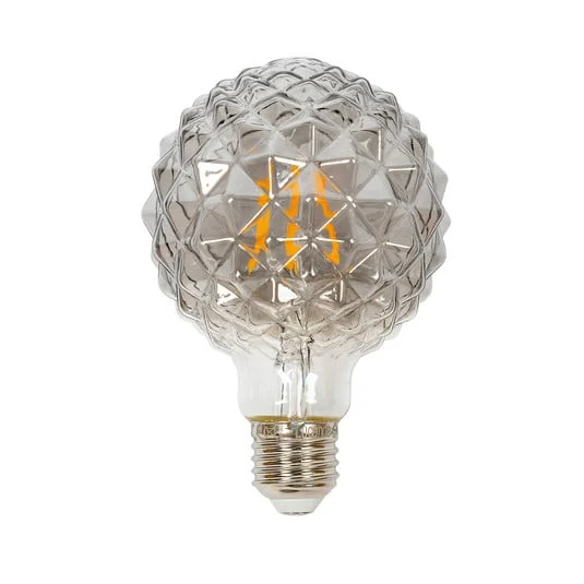 Bombilla LED globo Lucande G95, E27 3,8 W, 1800 K, estructura, ahumada