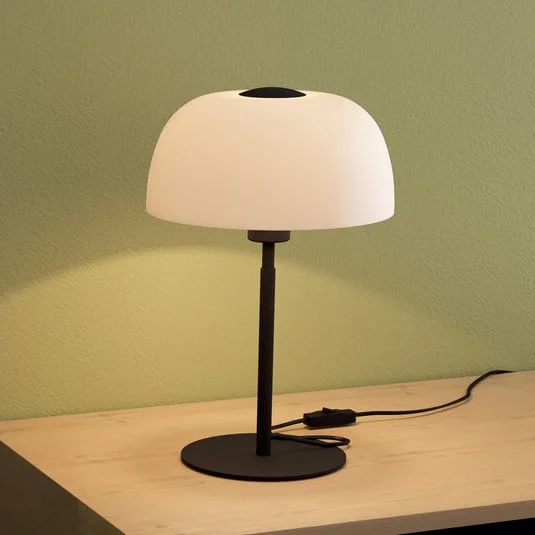 Lámpara de mesa Solo 2, vidrio leche/negro