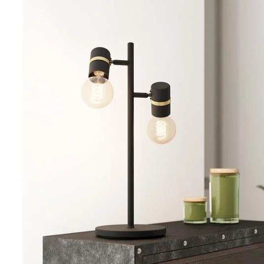 Lámpara de mesa Lurone, negra, 2 luces