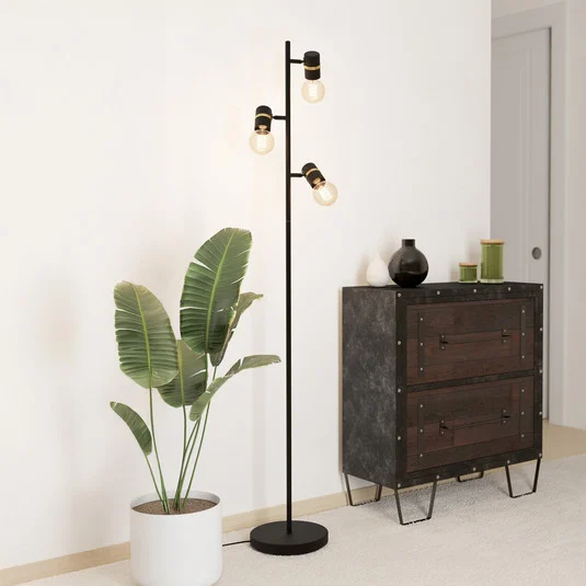 Lámpara de pie Lurone, negra, 3 luces