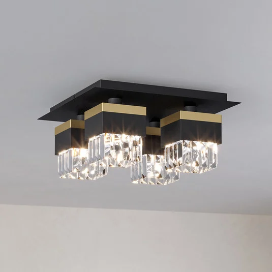 Lámpara de techo Barrancas, negro/oro, cristal