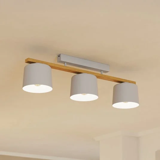 Mariel 3 luces plafón gris madera Natur