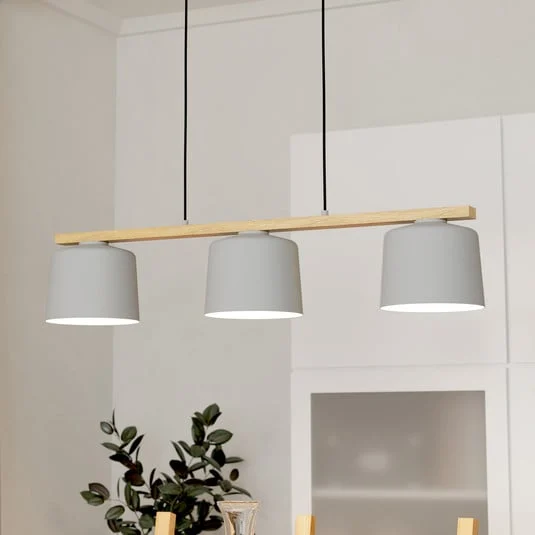 Mariel lámpara colgante 3 luces gris claro madera Natur