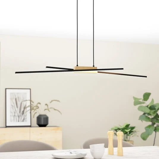 Panagria Lámpara colgante LED, negra con detalle de madera