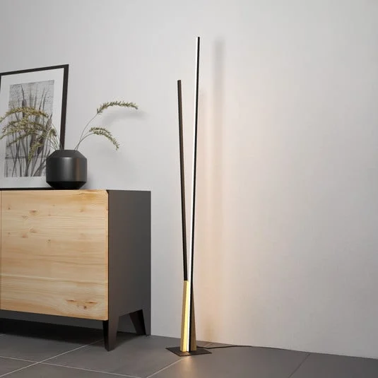 Panagria lámpara de pie LED, negra con detalle de madera
