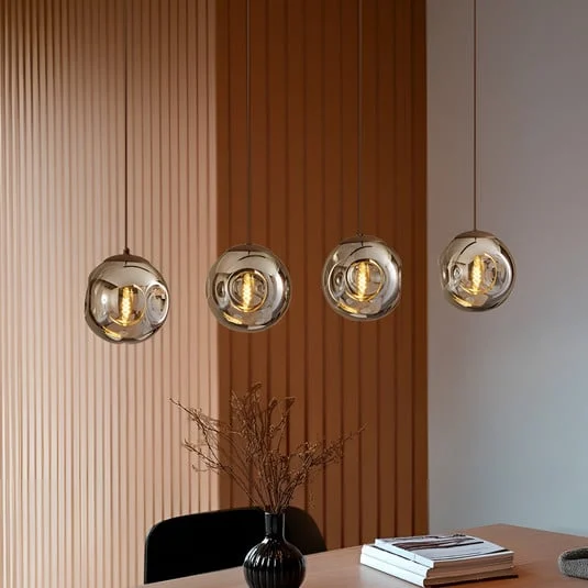 Lámpara colgante Lindby Valentina, E14, 4 luces, gris ahumado, cristal