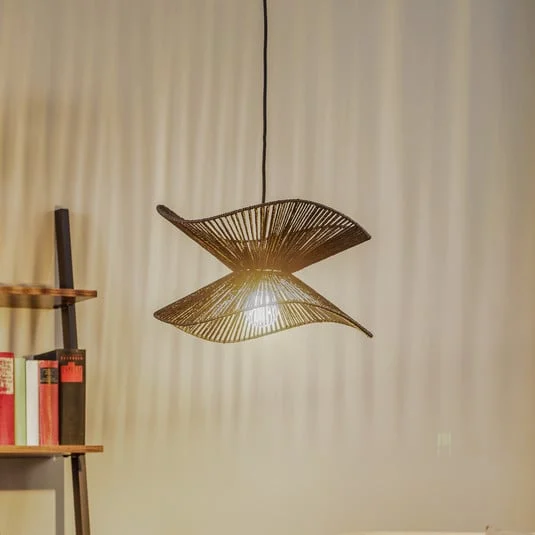 Lámpara colgante Lindby Valdorin, negra, papel, Ø 40 cm, E27