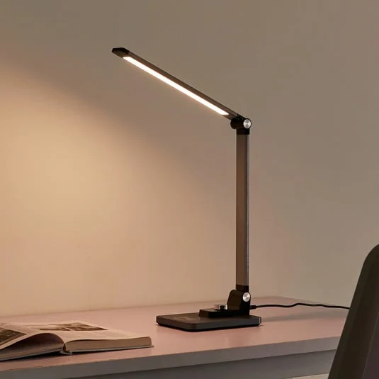 Lindby Lámpara de mesa LED Valtaris, gris, aluminio, CCT, atenuable