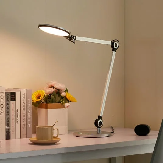 Lindby lámpara de mesa LED Nyxaris, plata, metal, CCT, 50 cm