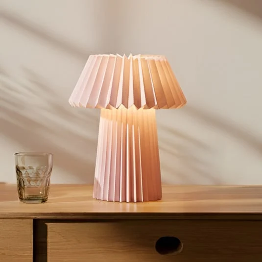 Lámpara de mesa Lindby Magali, rosa, papel, Ø 34 cm, E14