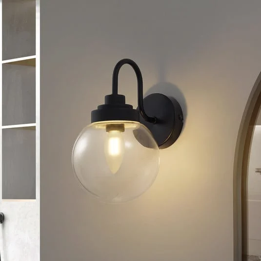 Lucande aplique de pared Badolo, negro, cristal, 25 cm de altura, IP44