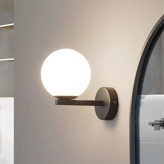 Lucande aplique de pared Bidolo, negro, cristal, Ø 12 cm, IP44