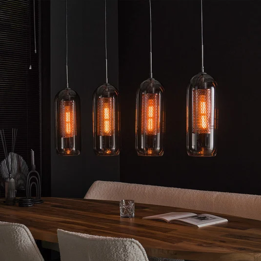 Colgante Kamilian, 4 luces humo/negro perforado
