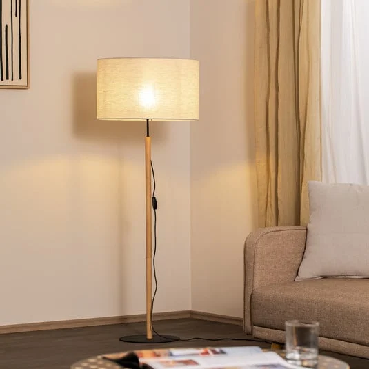 Lámpara de pie Deva Nature, textil, madera