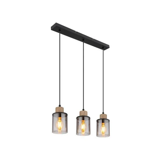 Lámpara colgante Reid, 3 luces, negro/humo