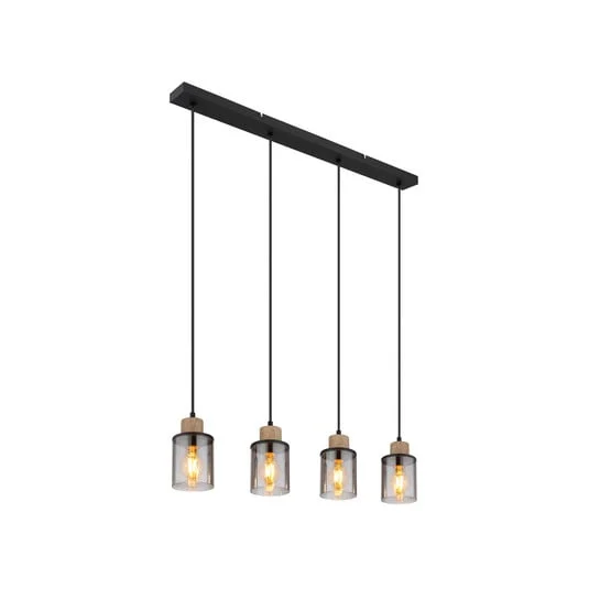 Lámpara colgante Reid, 4 luces, negro/humo