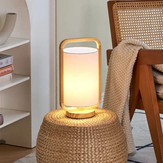 Pauleen Woody Charm lámpara mesa de tela y madera