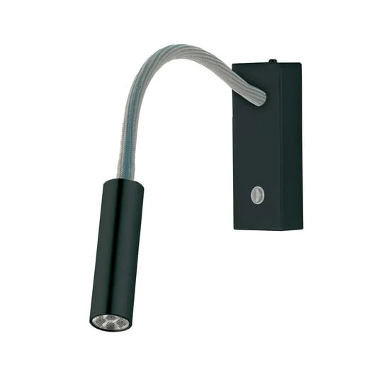 Rocco aplique de pared LED, negro mate, brazo flexible gris