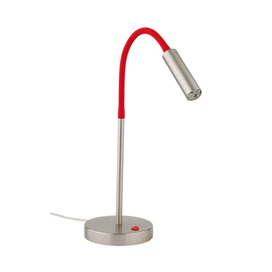 De mesa LED Rocco, níquel mate brazo flexible rojo
