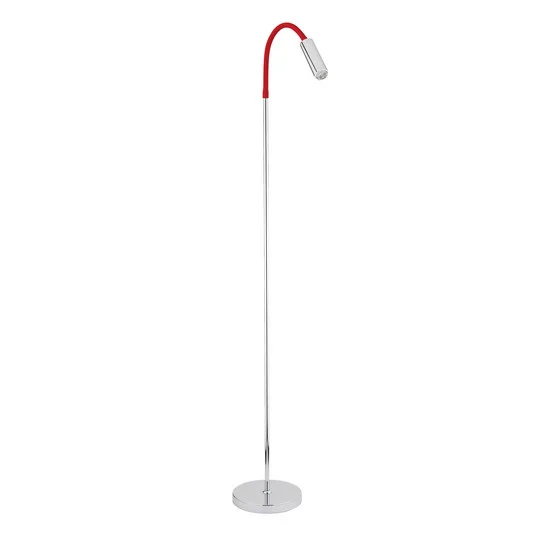 Lámpara de pie LED Rocco cromo brazo flexible rojo