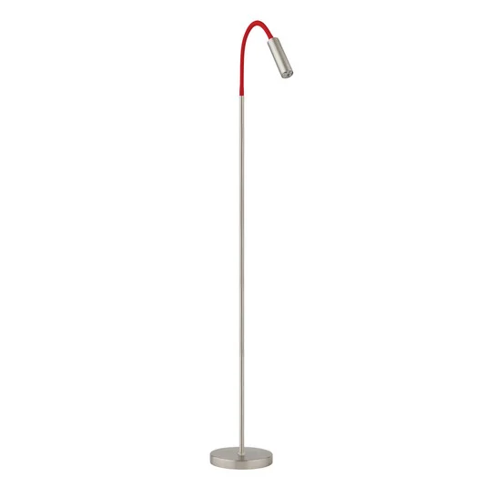 De pie LED Rocco, níquel mate brazo flexible rojo