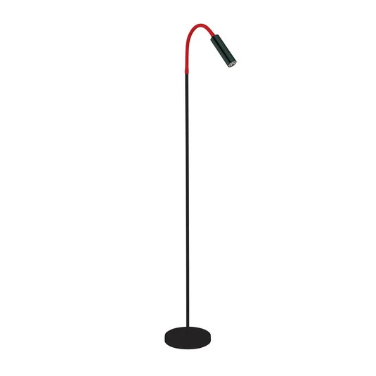 De pie LED Rocco, negro mate brazo flexible rojo