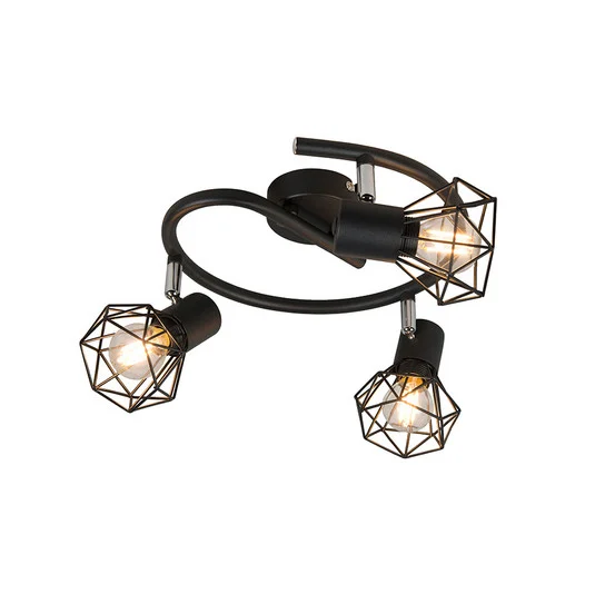 Plafón Mosh, espiral, 3 luces, negro