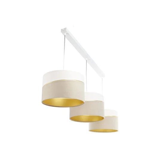 Lámpara colgante Susan, 3 luces, blanco/beige/dorado