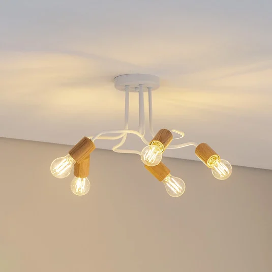 Envostar Joiy lámpara de techo 5 luces distribuida blanco/madera