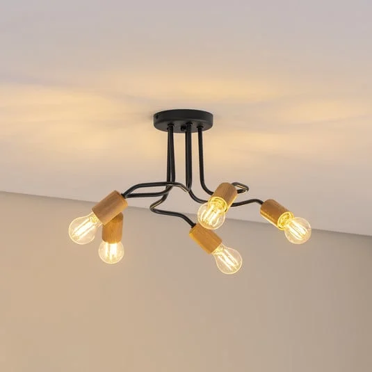 Envostar Joiy techo 5 luces distribuido negro/madera
