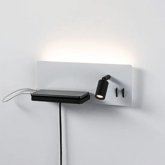 Aplique de pared LED Serra de Paulmann, izquierda, USB-C, blanco/negro