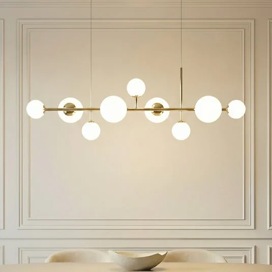 Lámpara colgante Dione, opalino/dorado, de 9 luces