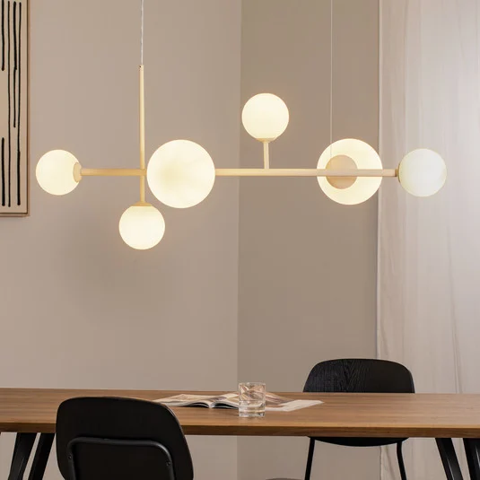 Lámpara colgante Dione, ópalo/crema, 6 luces