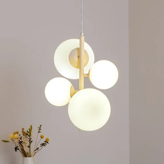 Lámpara colgante Dione, ópalo/crema, 4 luces