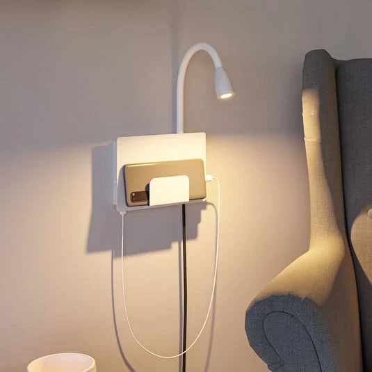 Aplique de pared LED USB Paulmann Halina, brazo flexible blanco
